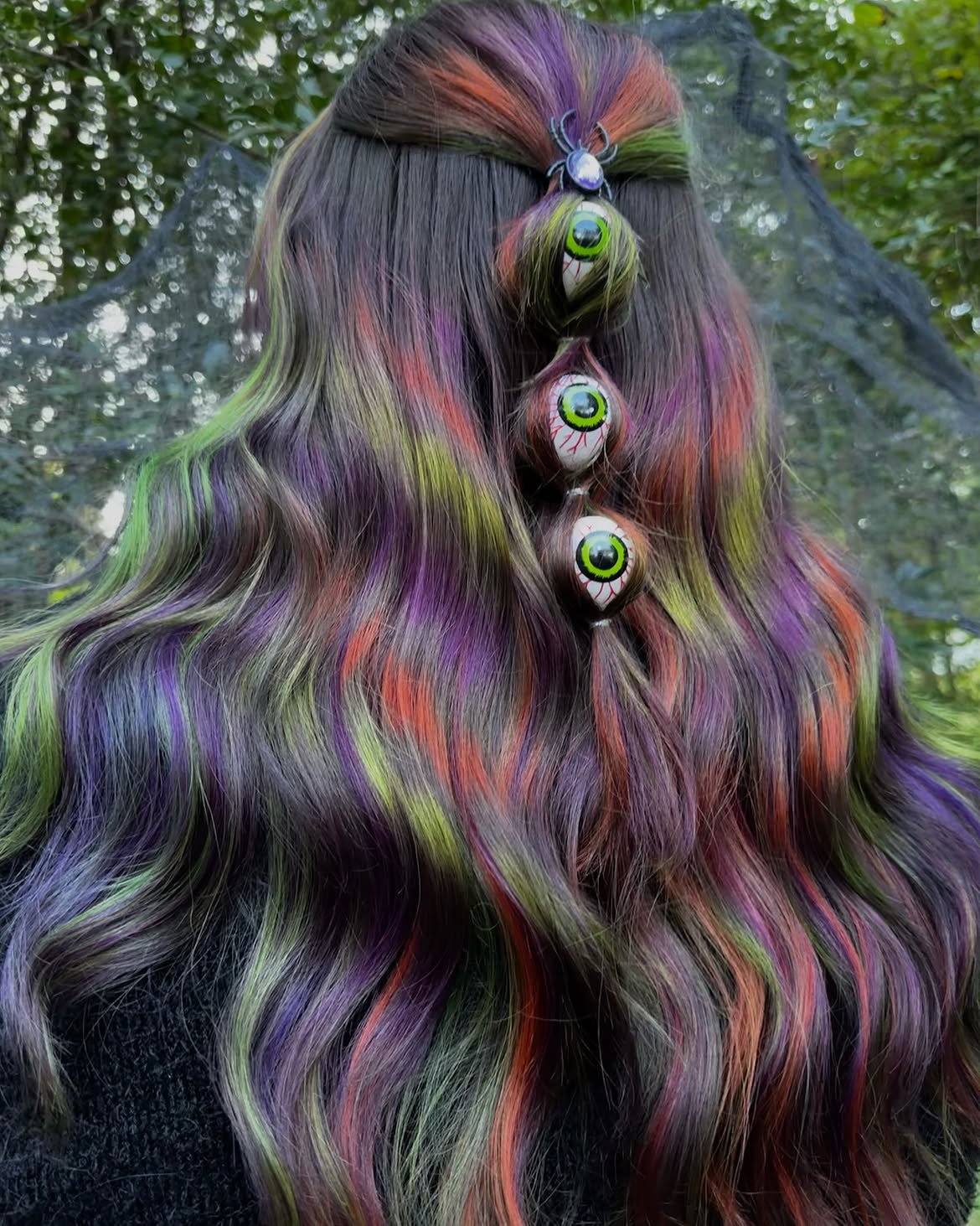 Witchy Hair With Eyeball Charms And Color Streaks